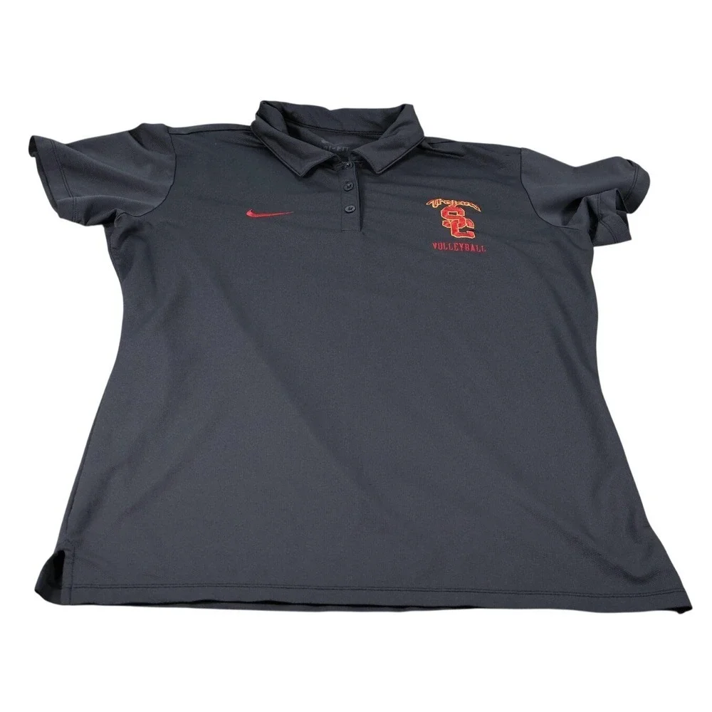 Nike Polo Womens XL Black Dri-FIT Trojans Volleyball Embroidered‎ 997033-010